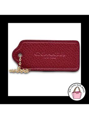 COACH HANG TAG Bag Charm Keychain Fob New York Red Pebbled Leather Brass 2.25"